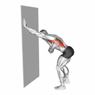 Single Arm Lat Stretch against Wall exercise targeting Stretching