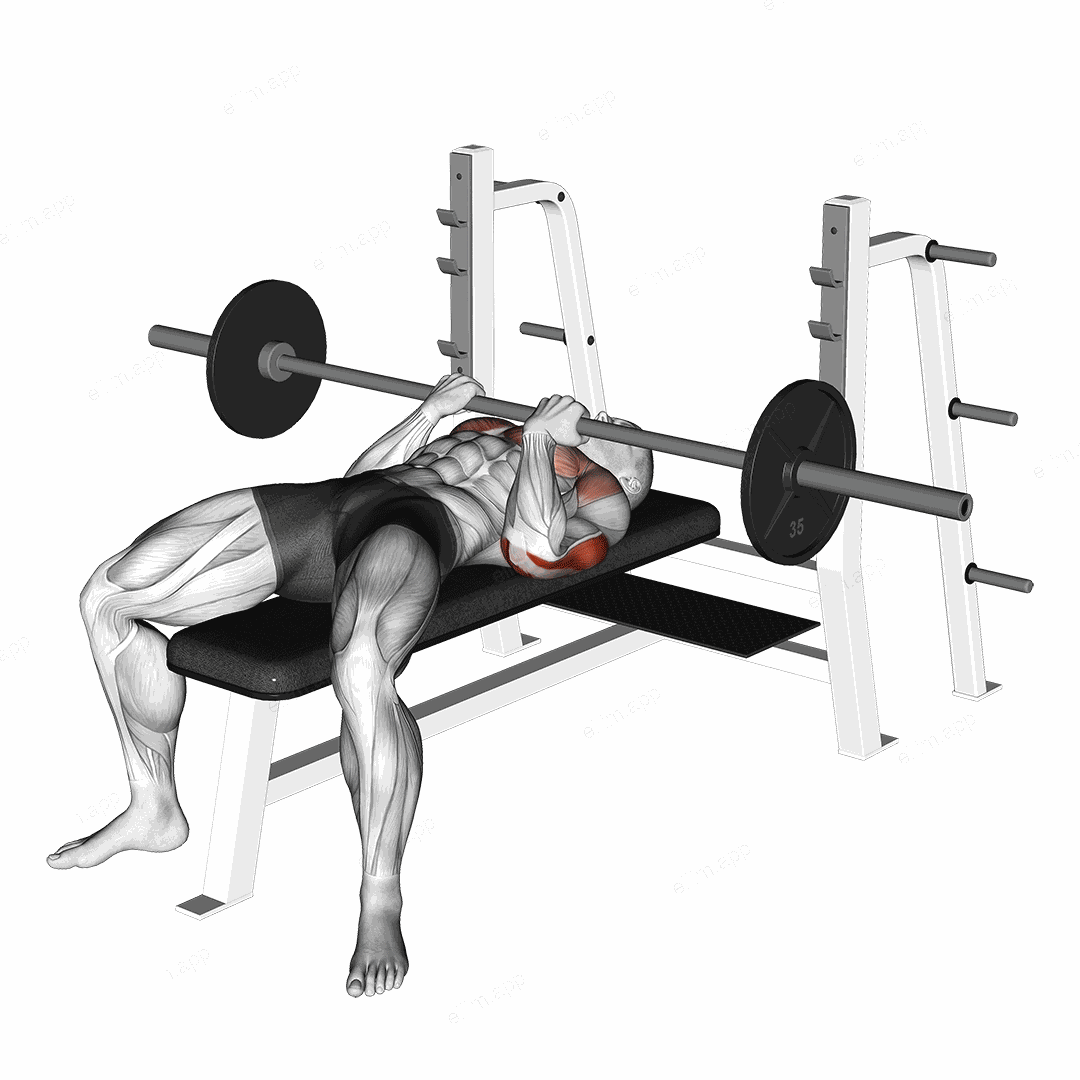 Barbell Reverse Close-grip Bench Press exercise targeting Upper Arms and Triceps Brachii