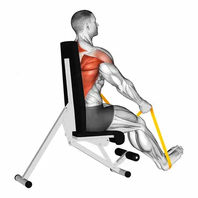 Resistance Band Seated Straight Back Row exercise targeting Back and Infraspinatus