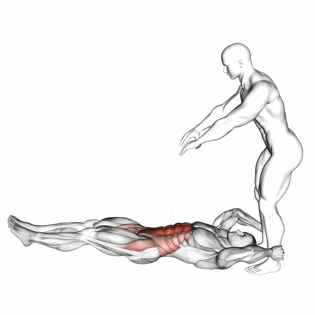 Assisted Lying Leg Raise With Throw Down exercise targeting Waist and Rectus Abdominis