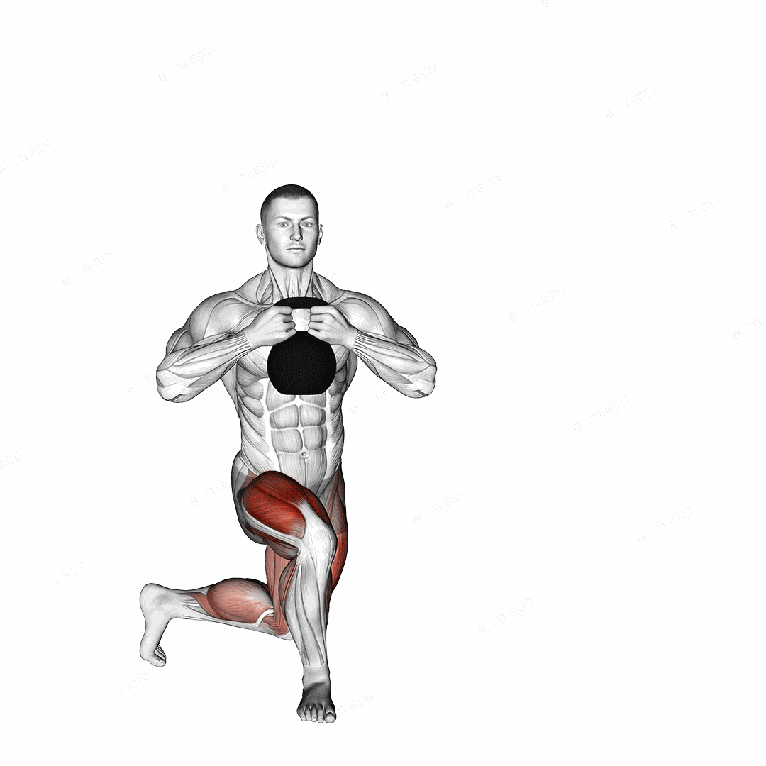 Kettlebell Goblet Curtsey Lunge exercise targeting Thighs and Gluteus Maximus