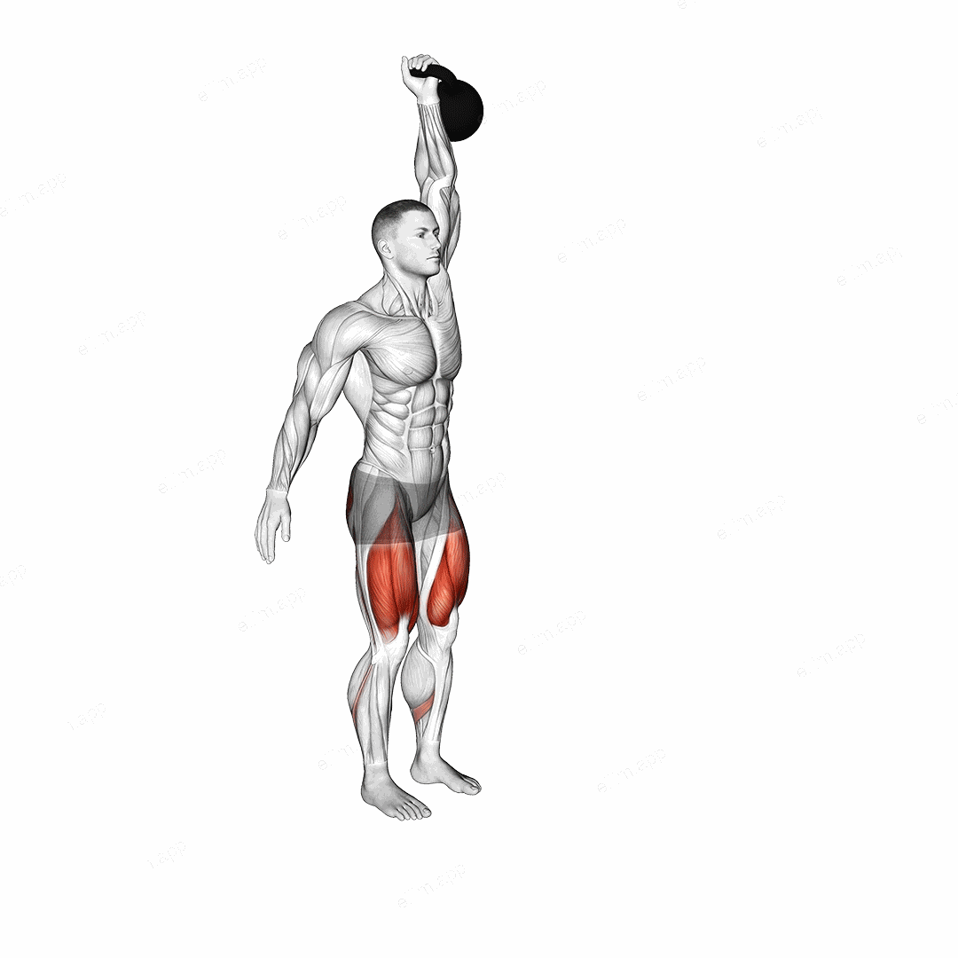 Kettlebell Single Arm Overhead Lunge exercise targeting Thighs