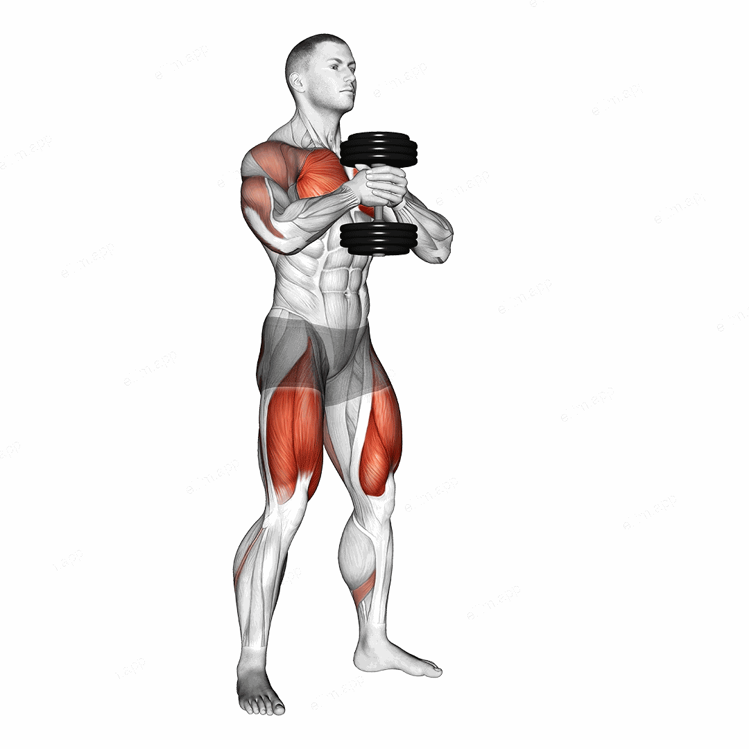 Dumbbell Press Squat exercise targeting Gluteus Maximus and Pectoralis Major Clavicular Head