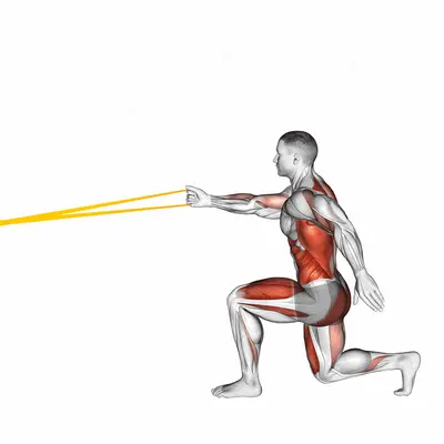 Resistance Band High Knee Lunge with Single Arm Row exercise targeting Back
