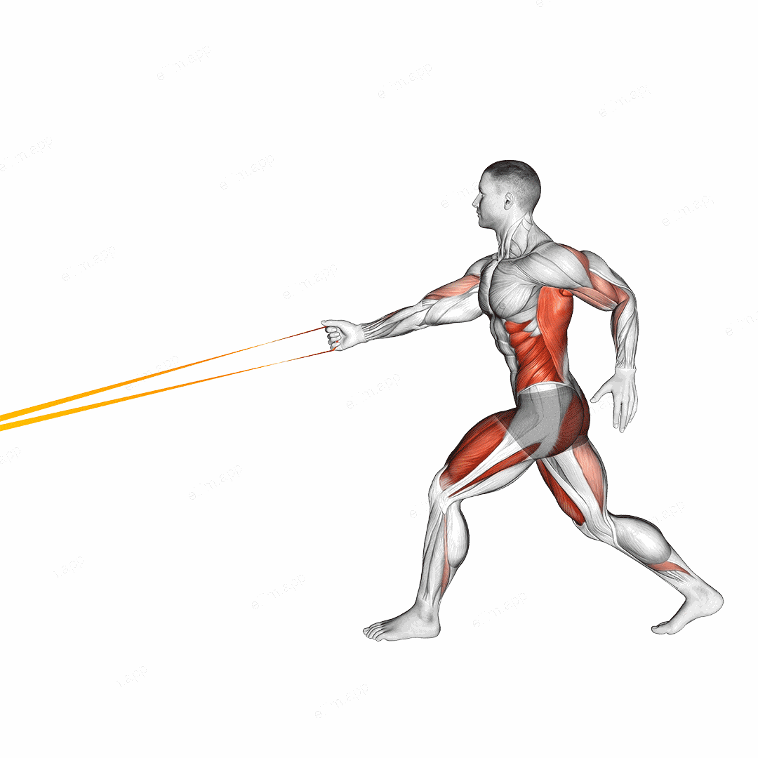 Resistance Band Split Jump with Single Arm Row exercise targeting Back