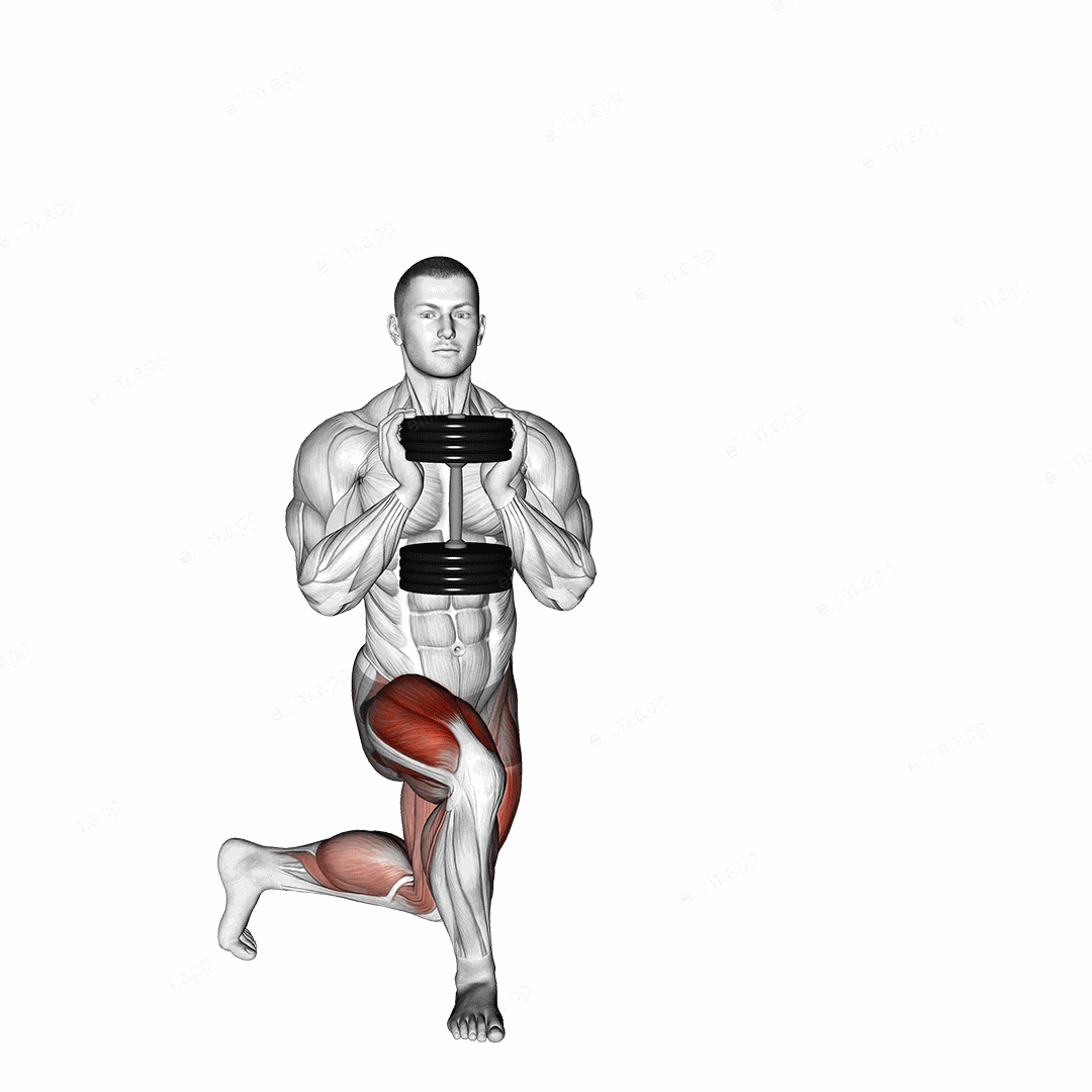 Dumbbell Gobelt Curtsey Lunge exercise targeting Gluteus Maximus and Quadriceps