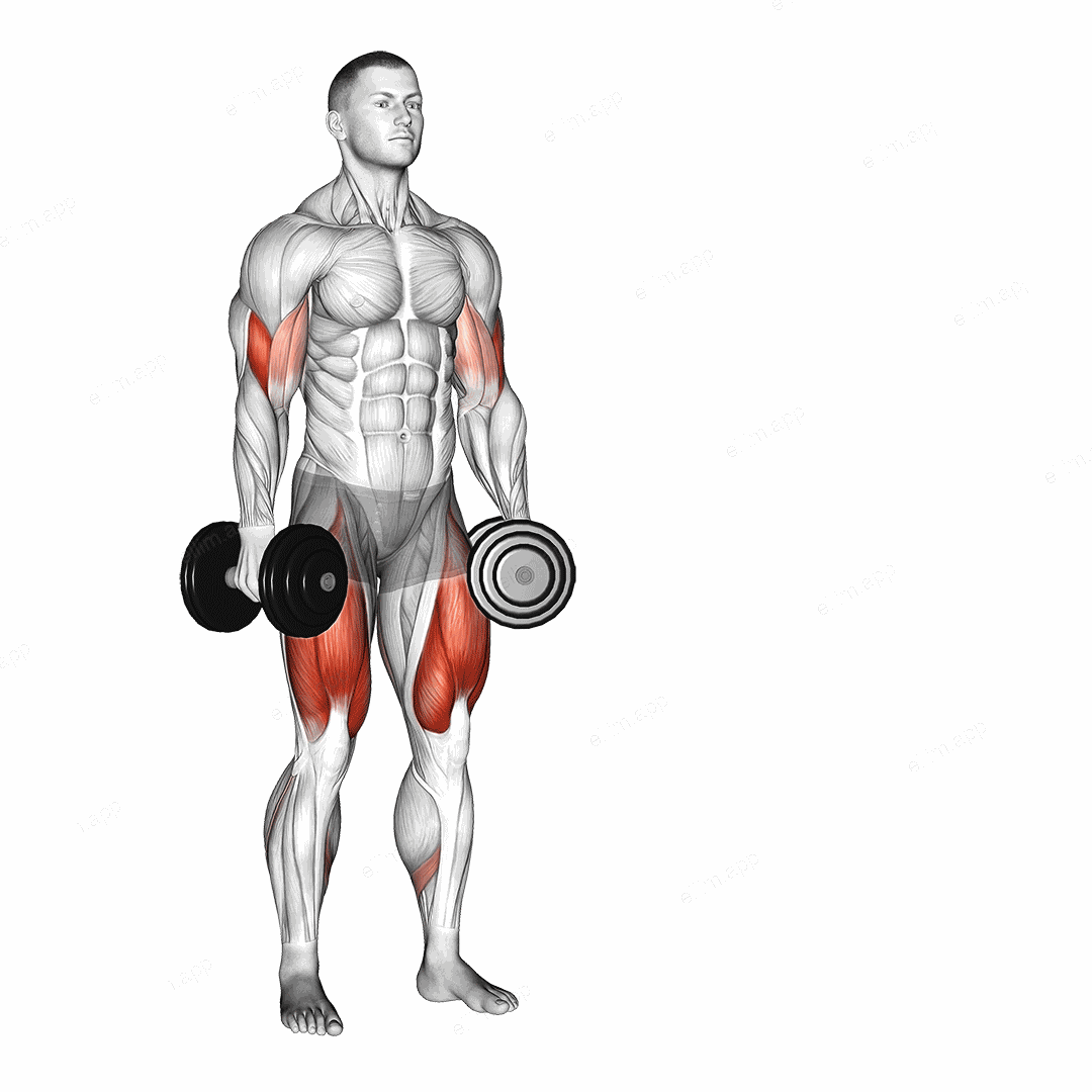 Dumbbell Lateral Lunge with Bicep Curl exercise targeting Thighs