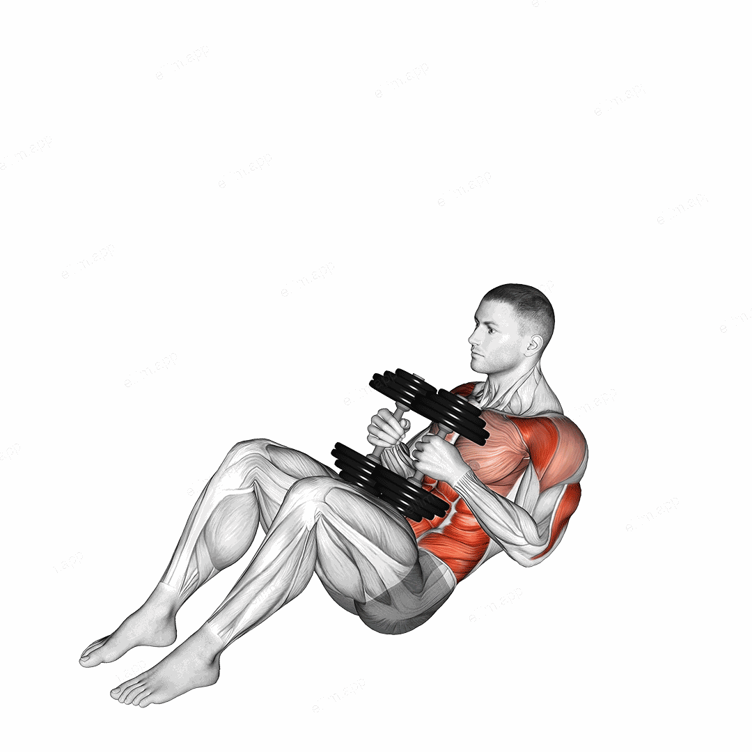 Dumbbell Russian Twist Close Grip Shoulder Press Sit-up exercise targeting Waist