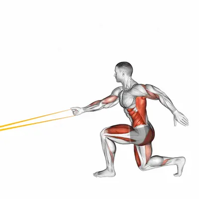 Resistance Band Jump Lunge with Single Arm Row exercise targeting Back