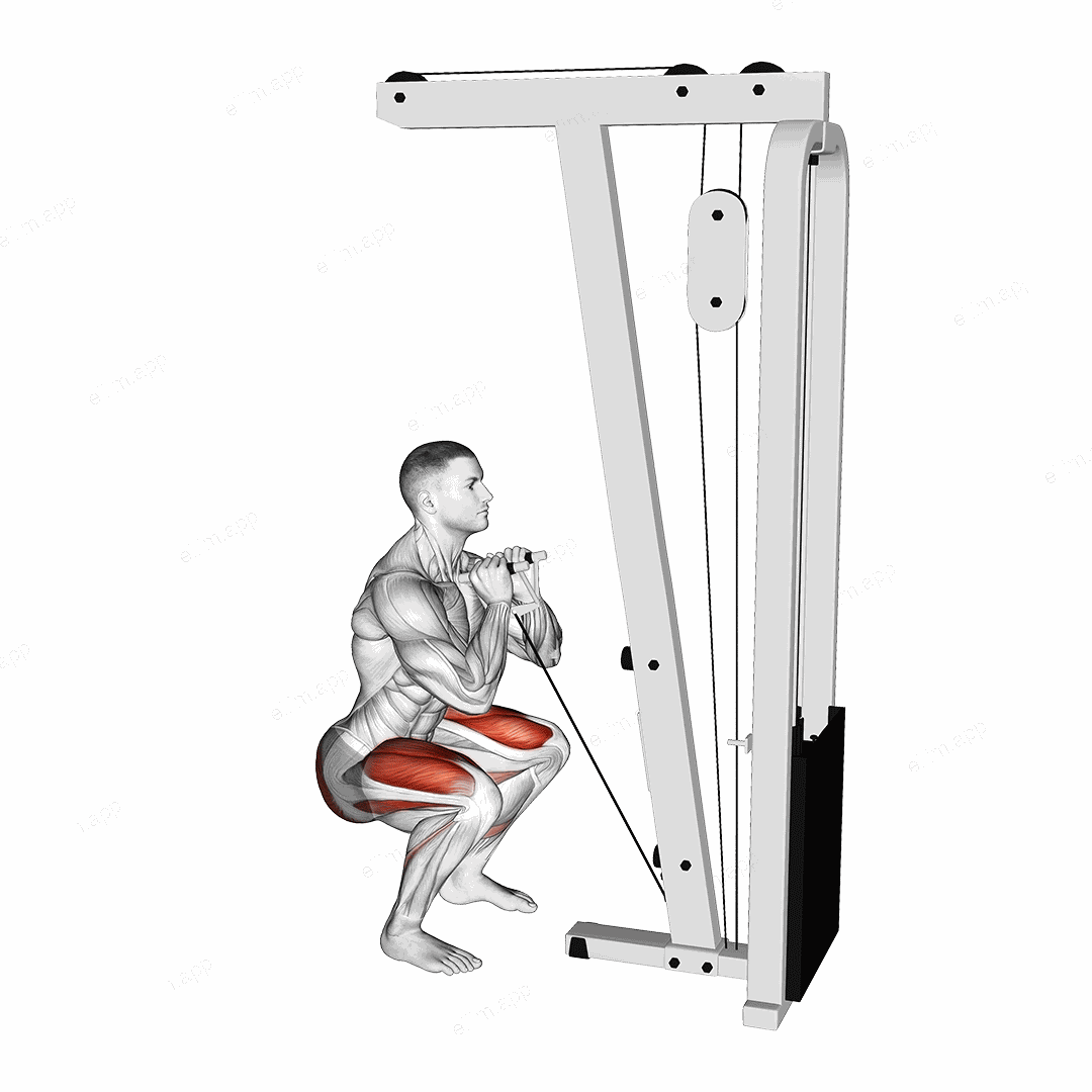 Cable Front Squat with V bar exercise targeting Thighs