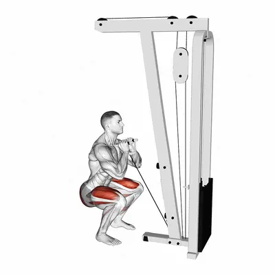Cable Front Squat with V bar exercise targeting Thighs