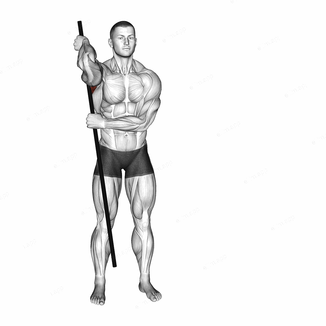 PVC Front Rack Stretch exercise targeting Back and Infraspinatus