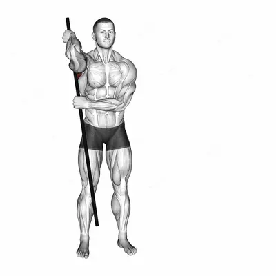 PVC Front Rack Stretch exercise targeting Back and Infraspinatus