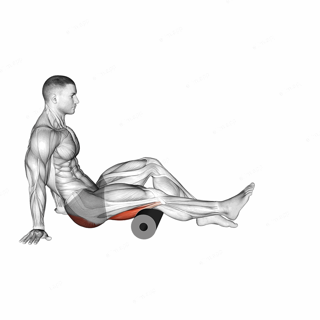 Roll Hamstrings and Glute Sitting on Floor exercise targeting Thighs