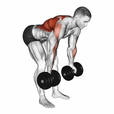 Dumbbell Bent Over Reverse Row exercise targeting Back and Infraspinatus