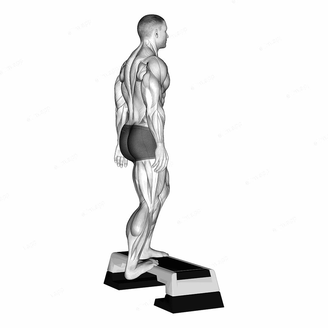 Single Heel Drop Achilles Stretch exercise targeting Calves