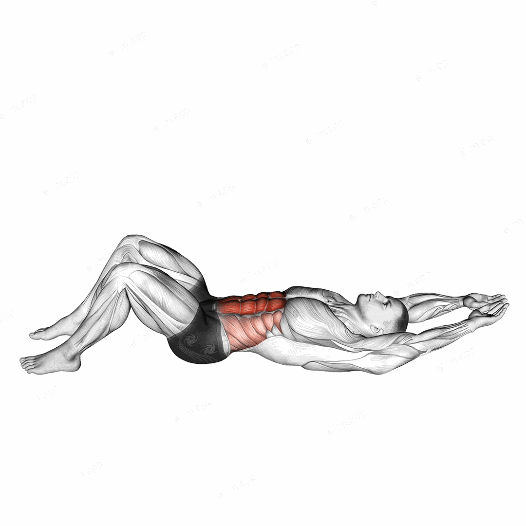 Crunch (hands overhead) exercise targeting Waist and Rectus Abdominis