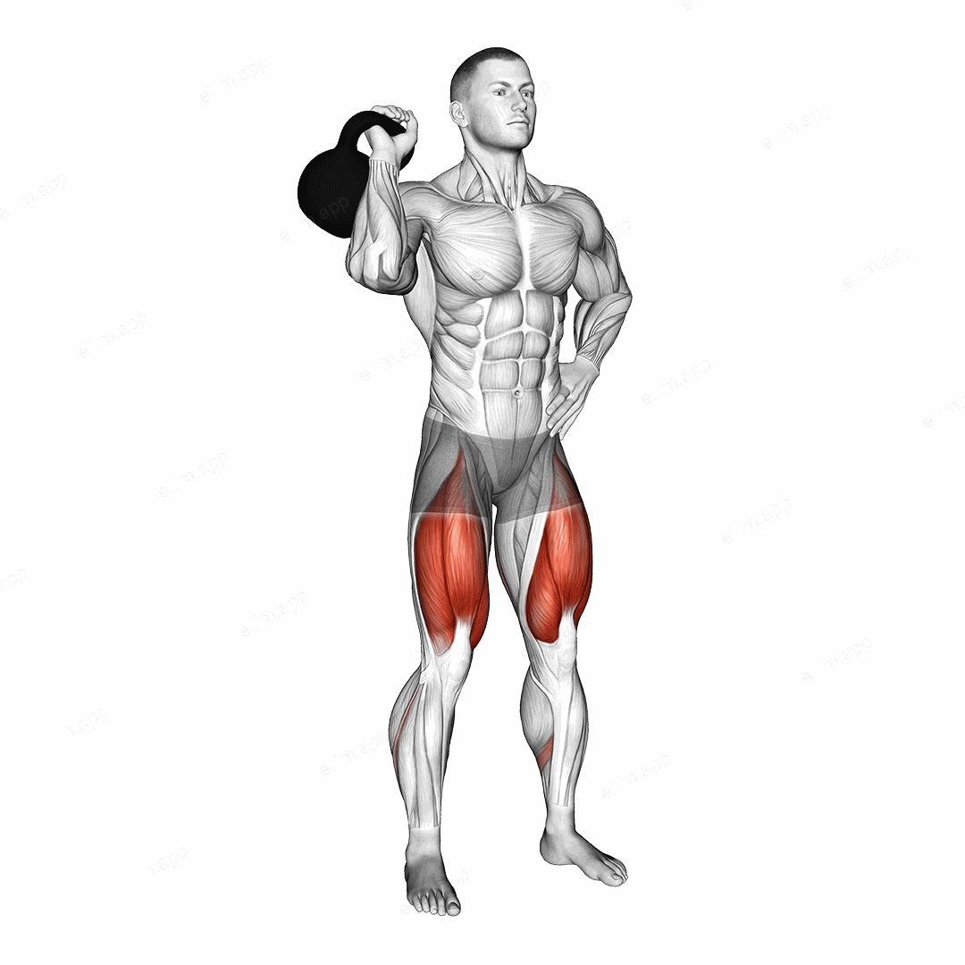 Kettlebell Single Front Squat exercise targeting Thighs