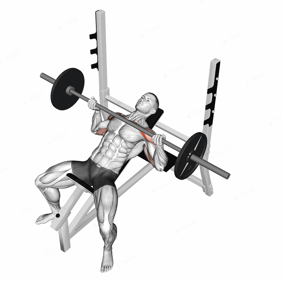 Barbell Reverse Grip Incline Bench Press exercise targeting Chest and Pectoralis Major Clavicular Head