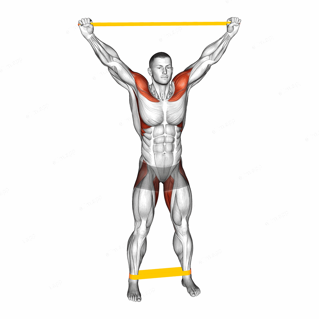 Resistance Band Standing Overhead Warming-up exercise targeting Hips and Shoulders