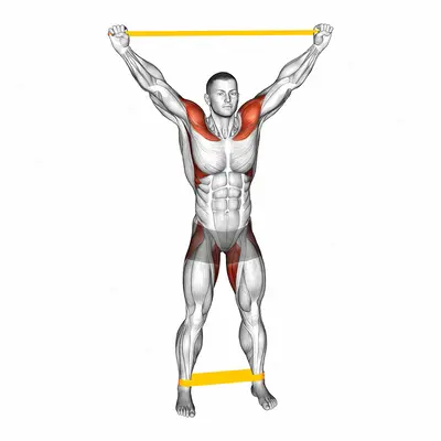 Resistance Band Standing Overhead Warming-up exercise targeting Hips and Shoulders