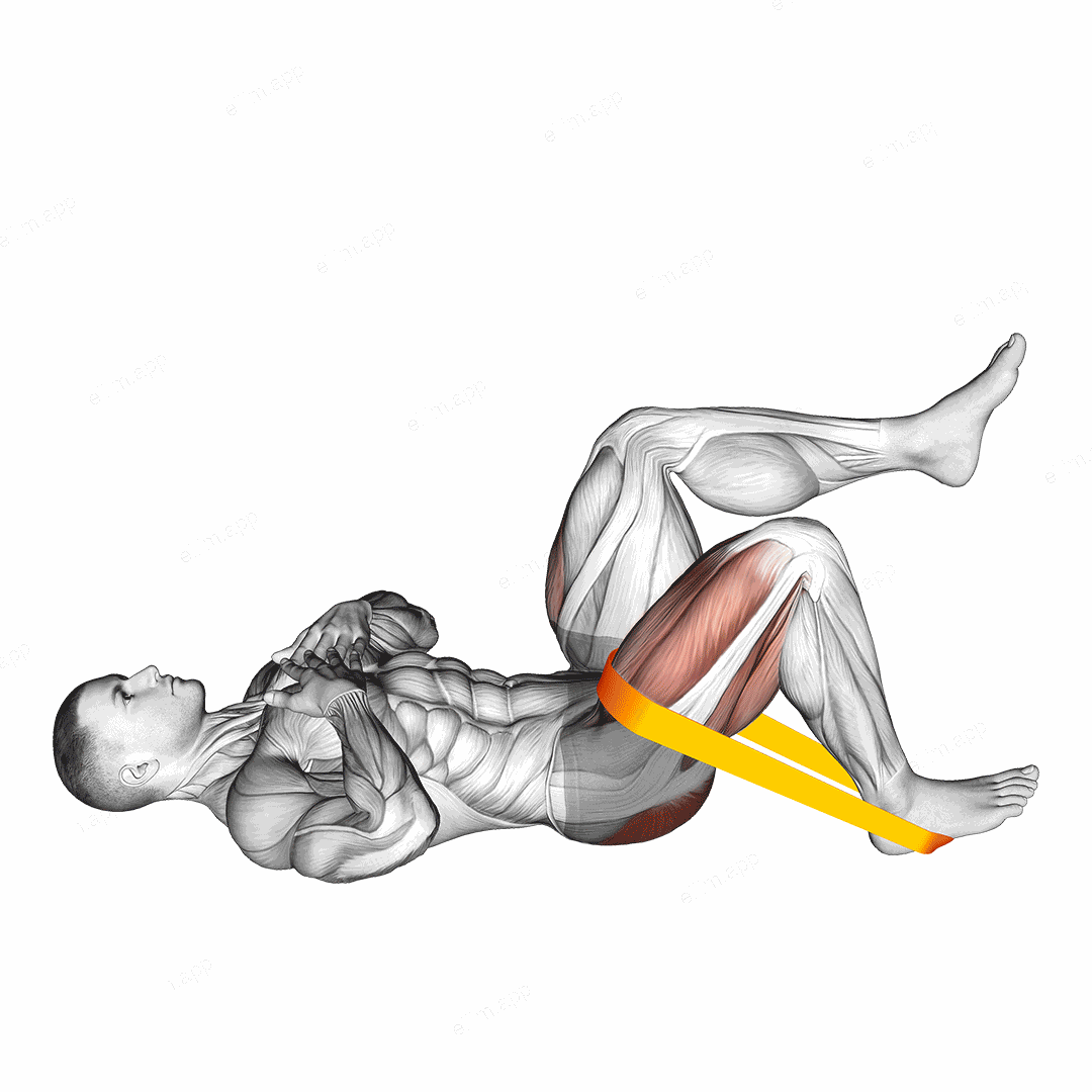 Resistance Band One Leg Glute Bridge exercise targeting Hips and Gluteus Maximus