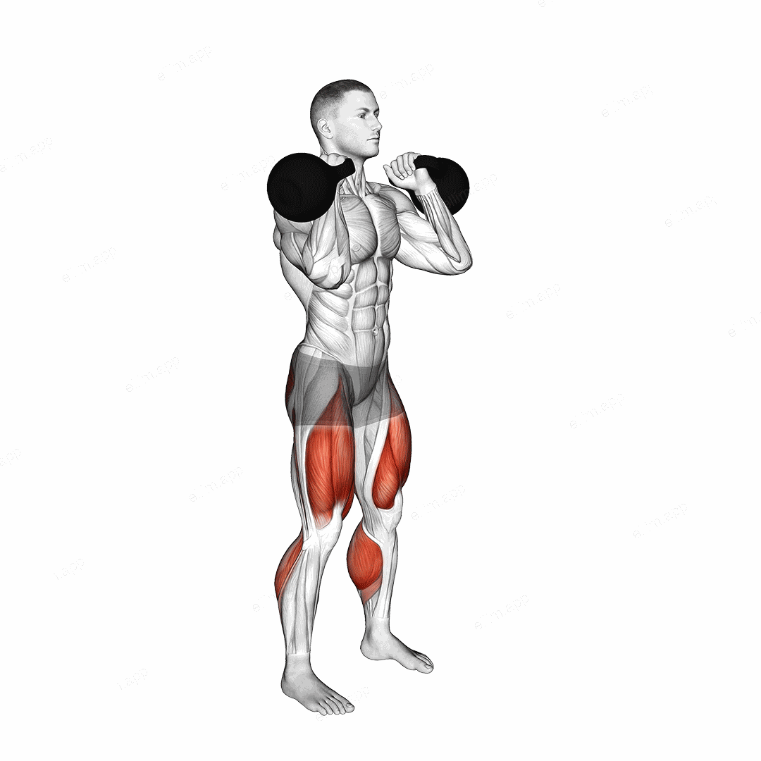 Kettlebell Calf Raise and Front Squat exercise targeting Thighs