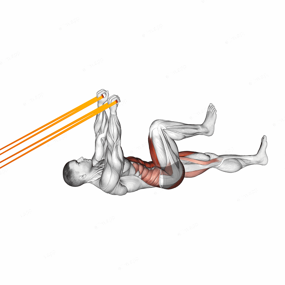 Resistance Band Upper Body Lying Air Bike exercise targeting Waist
