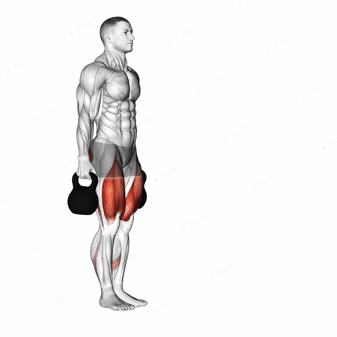 Kettlebell Forward Lunge exercise targeting Thighs and Hips