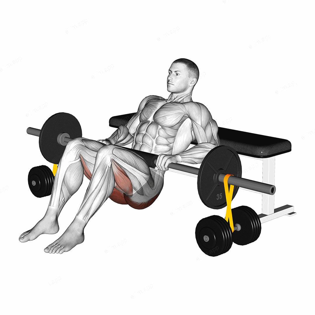 Barbell Hip Thrust with Resistance Band exercise targeting Hips