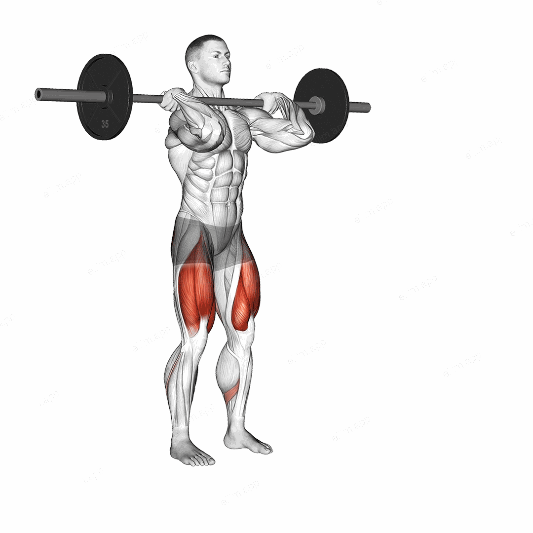 Barbell Front Rack Lunge exercise targeting Thighs