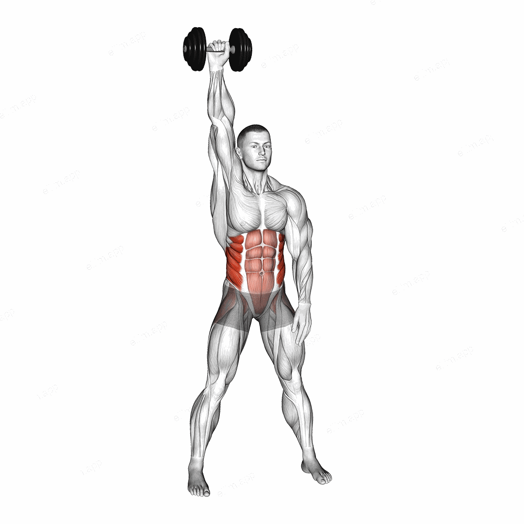 Dumbbell Standing High Windmill exercise targeting Waist