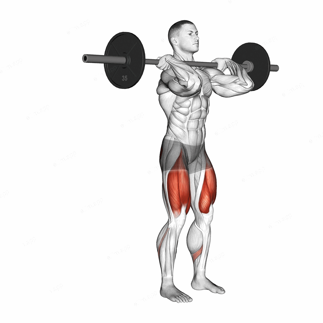Barbell Front Rack Rear Lunge exercise targeting Thighs