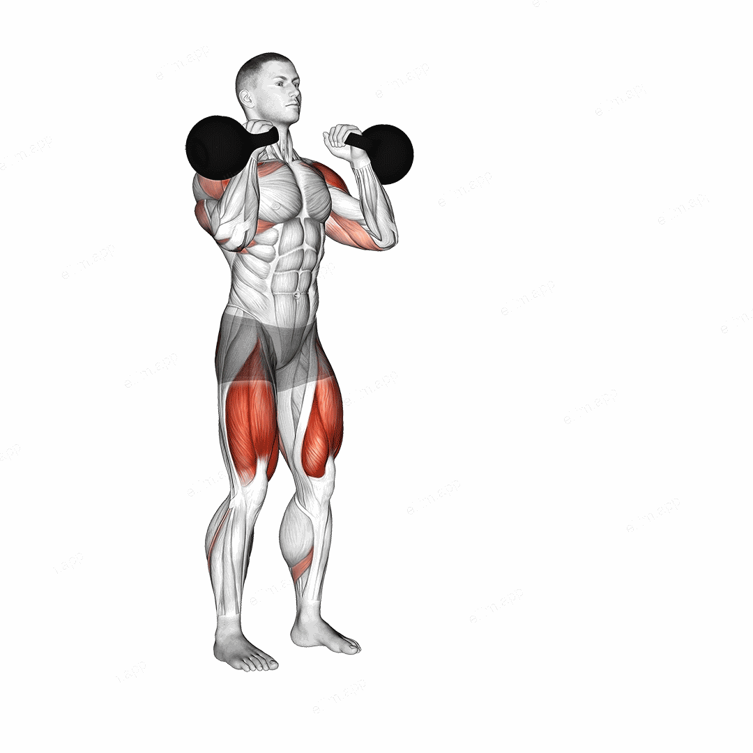 Kettlebell Lunge Clean and Press exercise targeting Deltoid Anterior and Gluteus Maximus