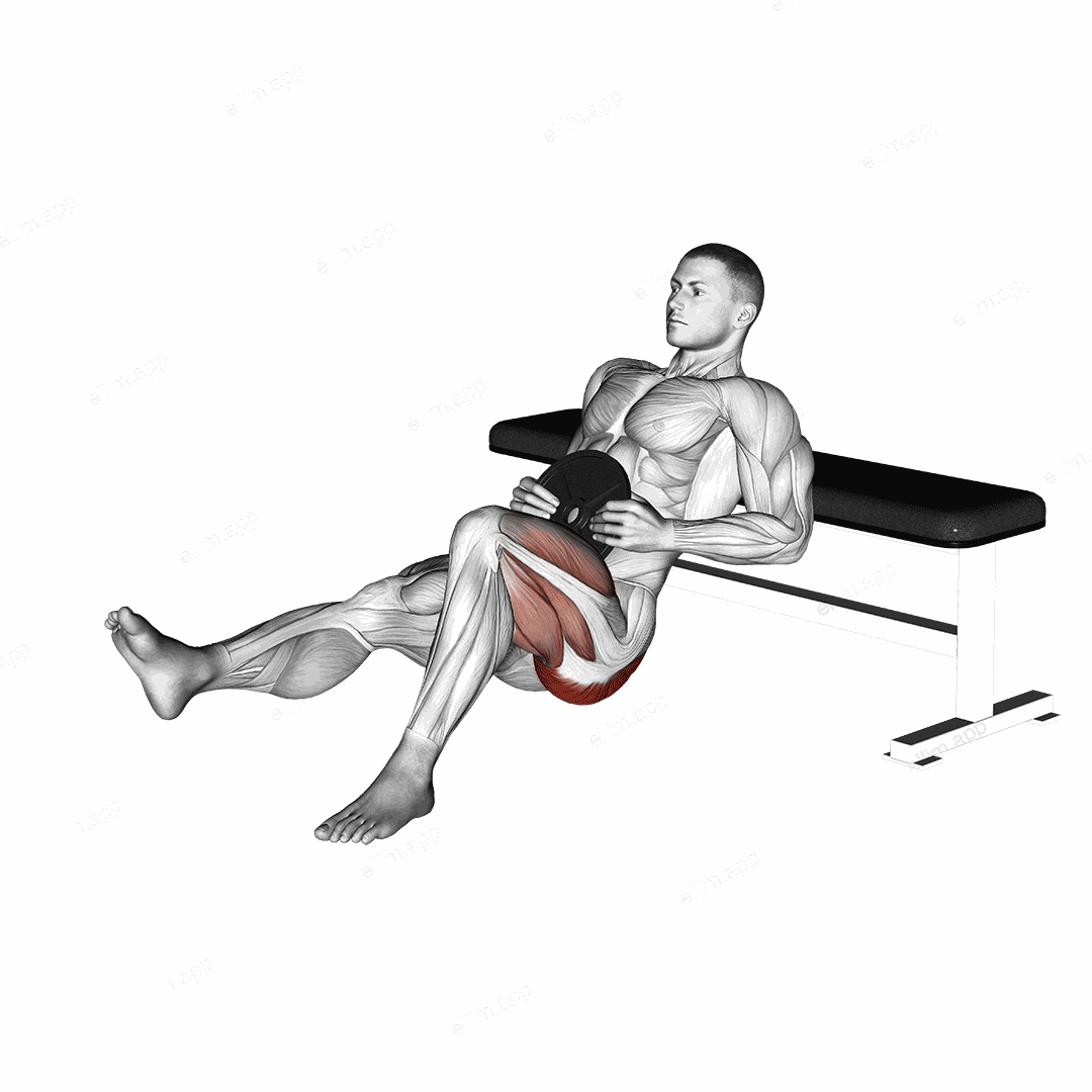 Weighted one leg hip thrust exercise targeting Hips and Gluteus Maximus