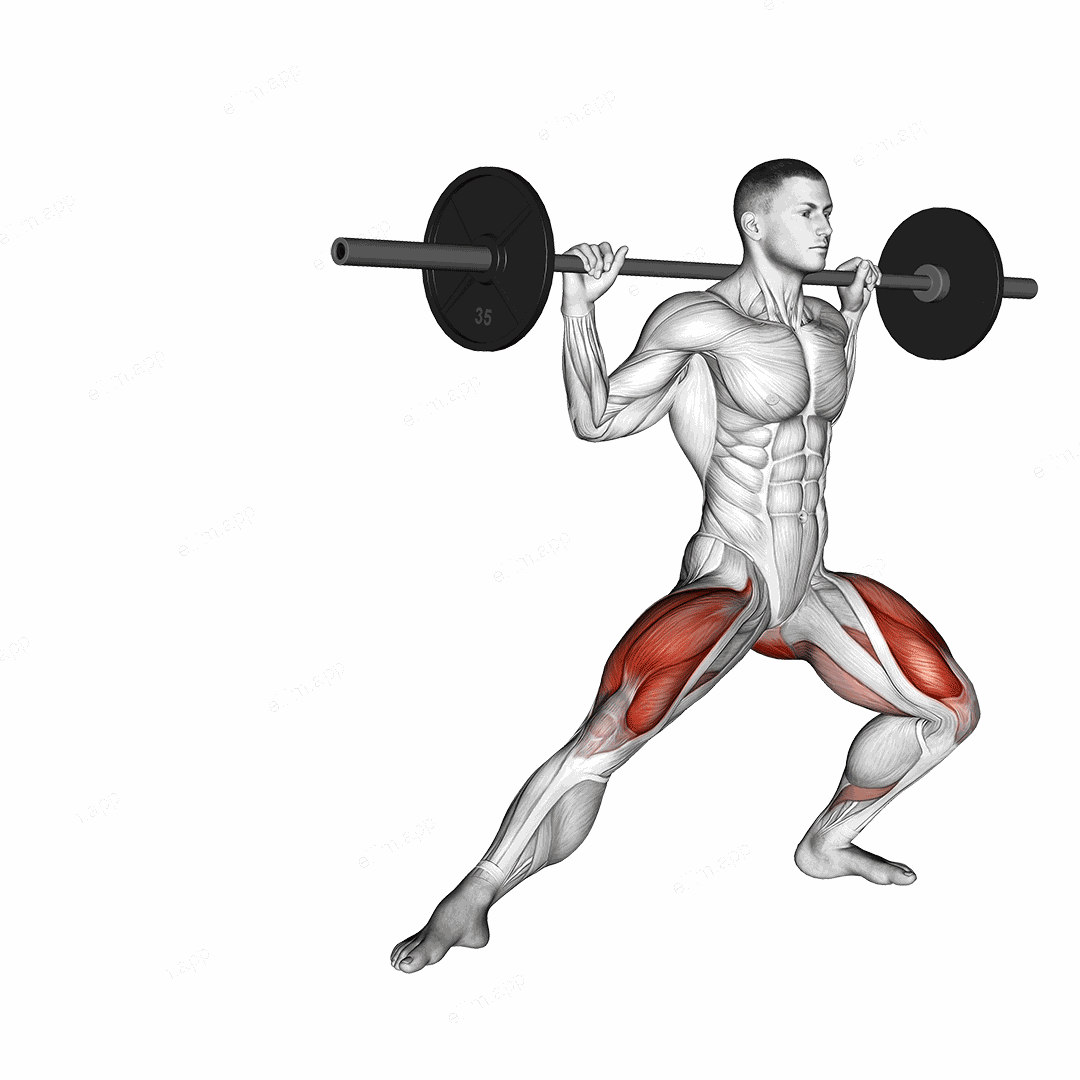Barbell Side Split Squat exercise targeting Thighs and Gluteus Maximus