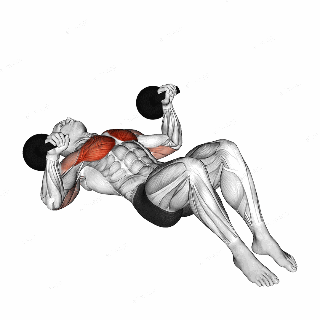 Kettlebell Lying on Floor Chest Press exercise targeting Chest