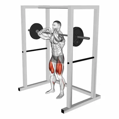 Barbell Pin Front Squat exercise targeting Thighs