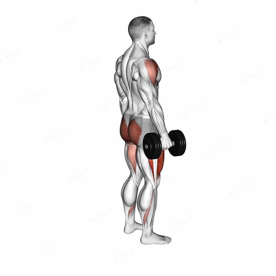 Dumbbell Rear Lunge Front Raise exercise targeting Deltoid Anterior and Gluteus Maximus