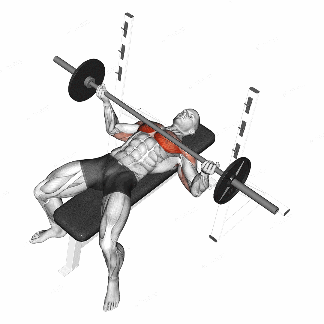 Barbell Wide Reverse Grip Bench Press exercise targeting Chest and Pectoralis Major Sternal Head