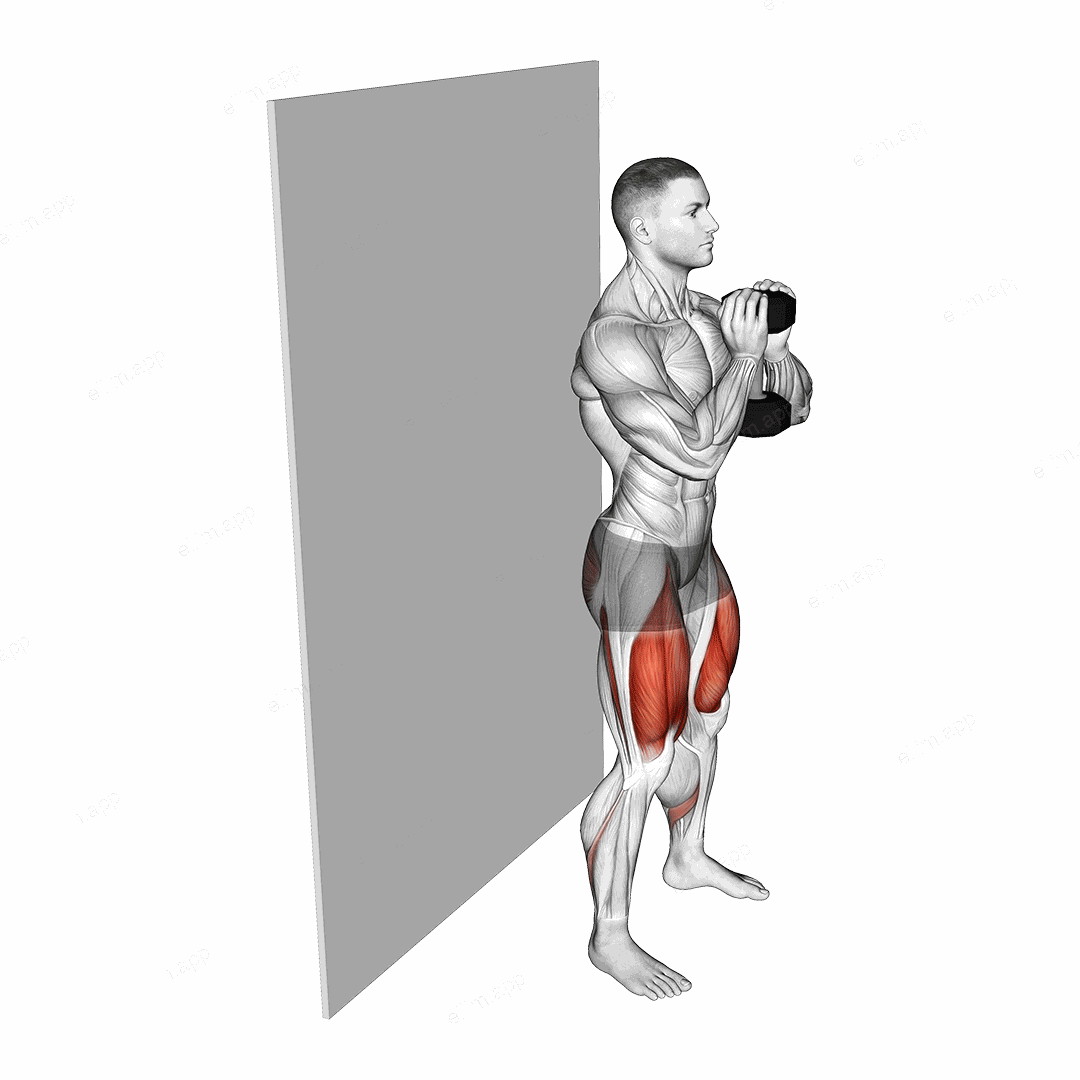 Dumbbell Goblet Wall Sit exercise targeting Thighs