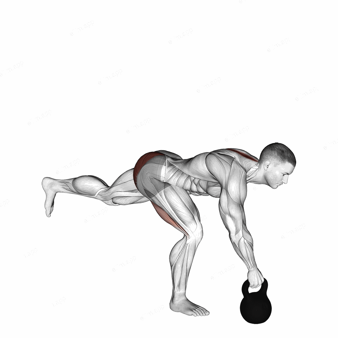 Kettlebell One Legged Deadlift exercise targeting Hips and Gluteus Maximus