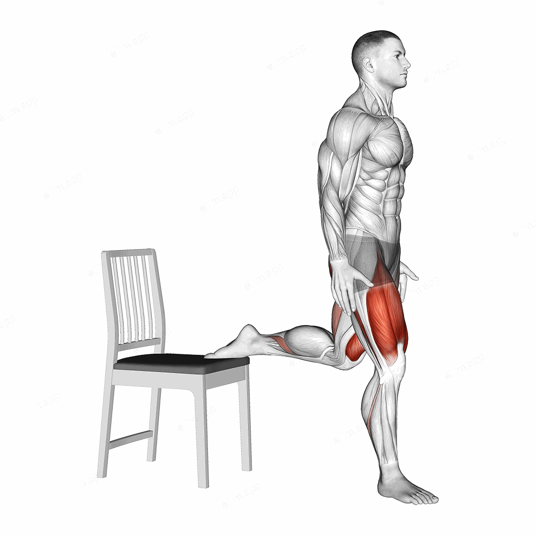 Bulgarian Split Squat with Chair exercise targeting Thighs and Gluteus Maximus