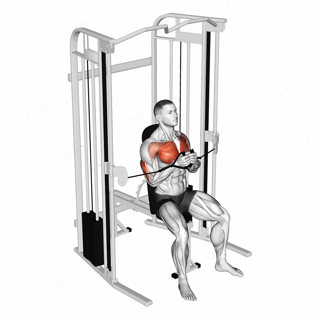 Cable Seating Close Press exercise targeting Upper Arms and Triceps Brachii