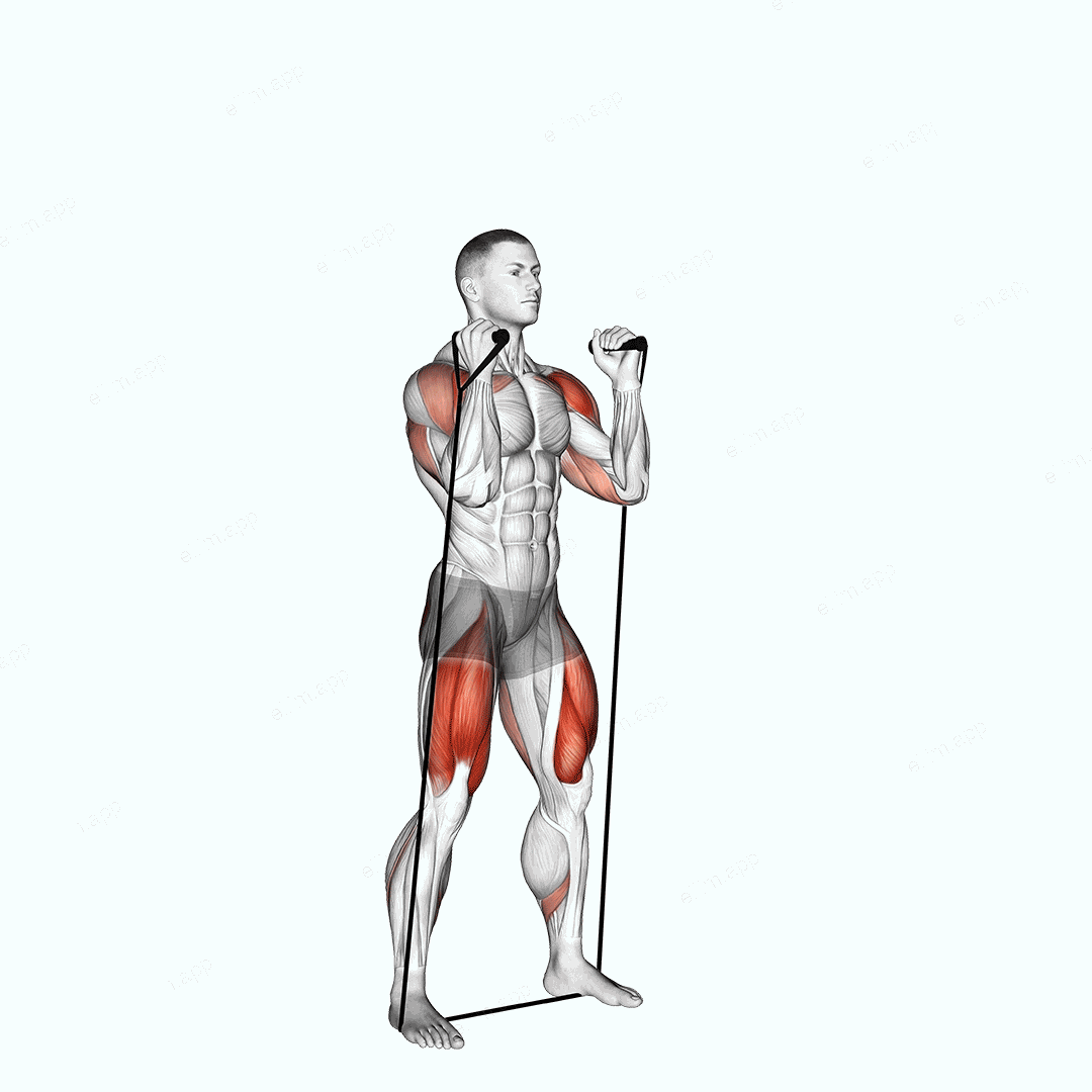 Band Thruster exercise targeting Hips and Shoulders