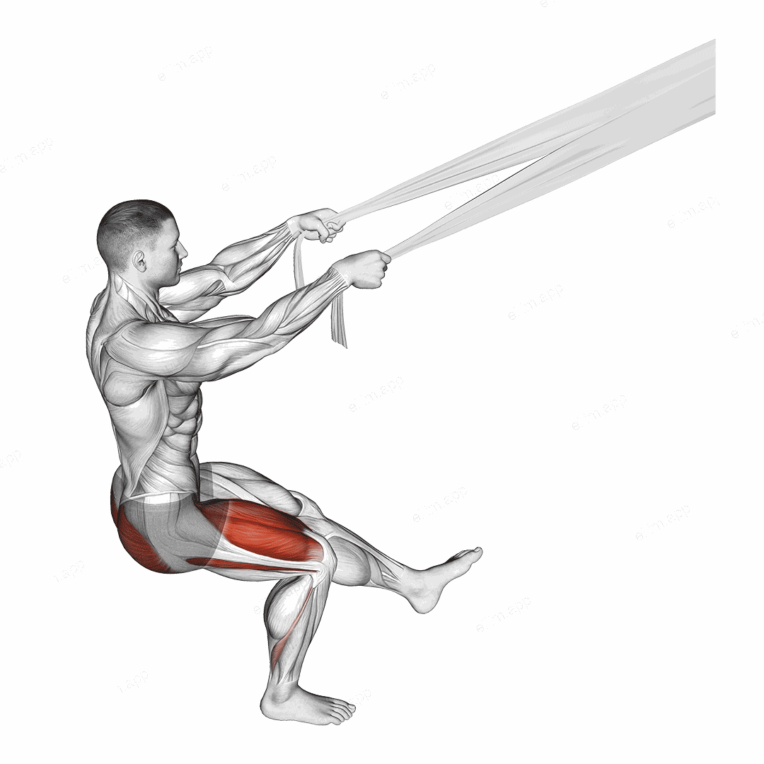 Assisted Pistol Squat with Bed Sheet exercise targeting Thighs and Gluteus Maximus