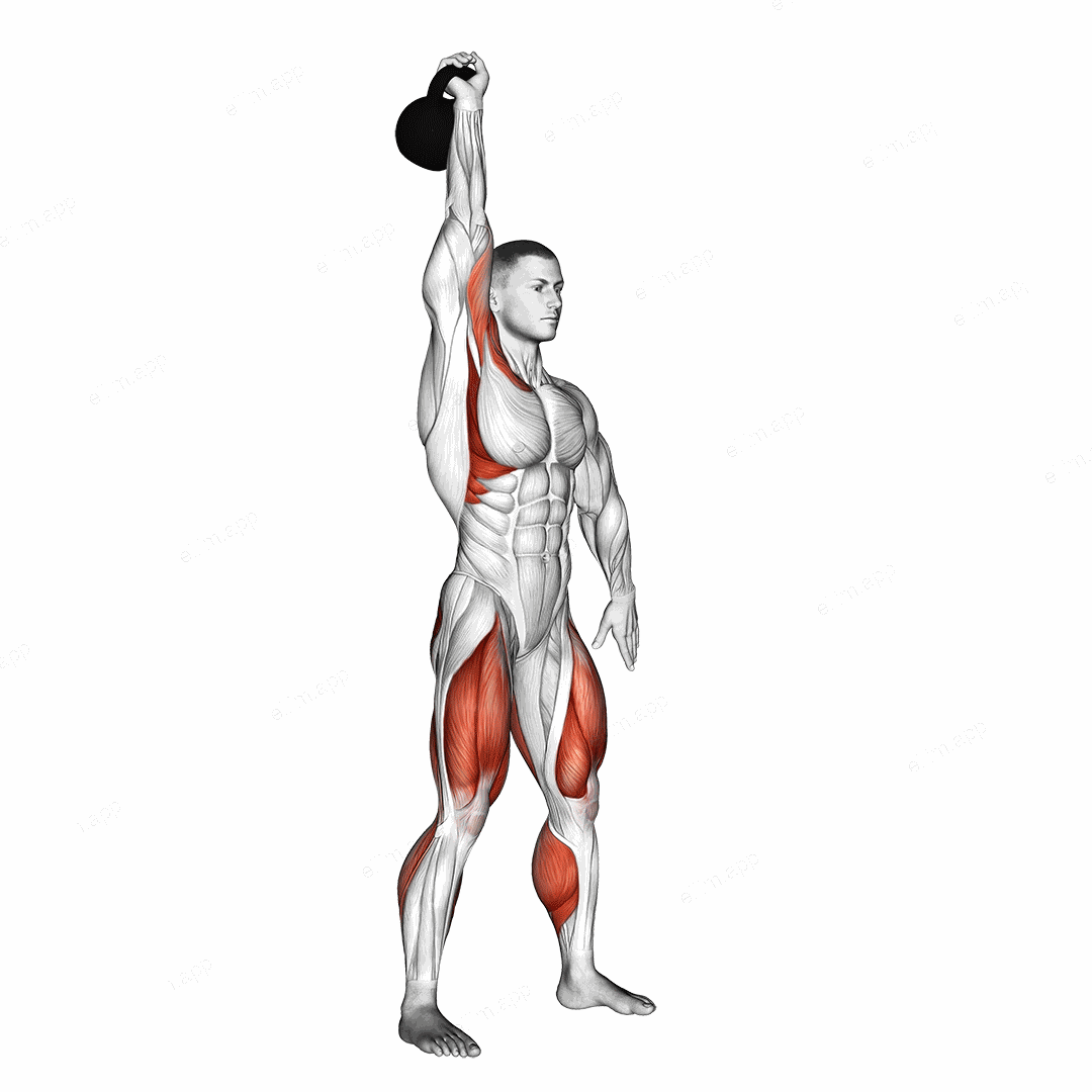 Kettlebell One Arm Jerk exercise targeting Shoulders and Adductor Magnus