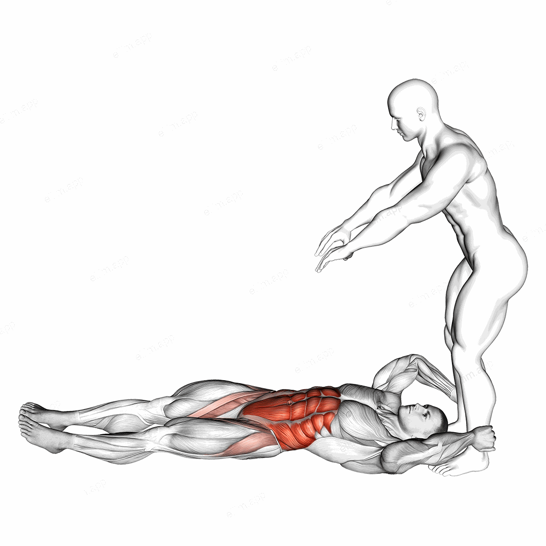 Assisted Lying Leg Raise With Lateral Throw Down exercise targeting Waist and Obliques
