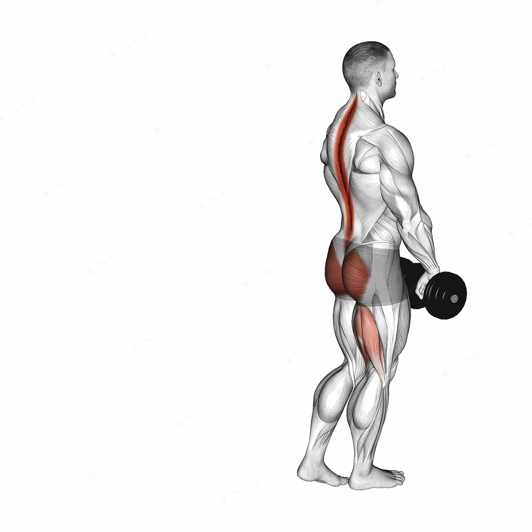 Dumbbell Single Stiff Leg Deadlift exercise targeting Hips and Erector Spinae