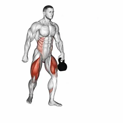 Kettlebell Lunge Pass Through exercise targeting Thighs and Gluteus Maximus